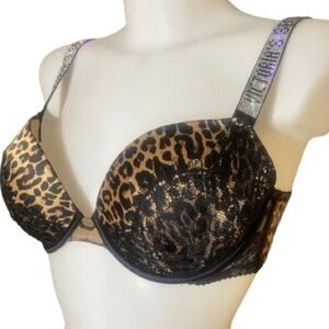 Victoria’s Secret Very Sexy Shine Push Up Padded Bra Glittery Logo Straps 34 D